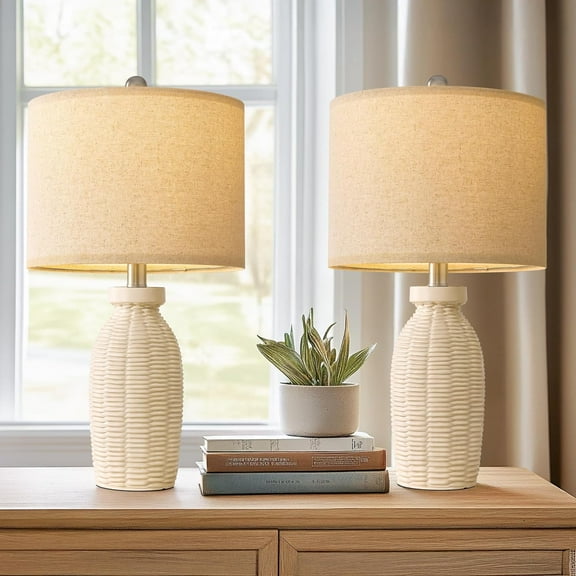 22.75" Boho Table Lamps Set of 2, Beige Vintage Farmhouse Living Room Bedroom Nightstand Desk Lamp