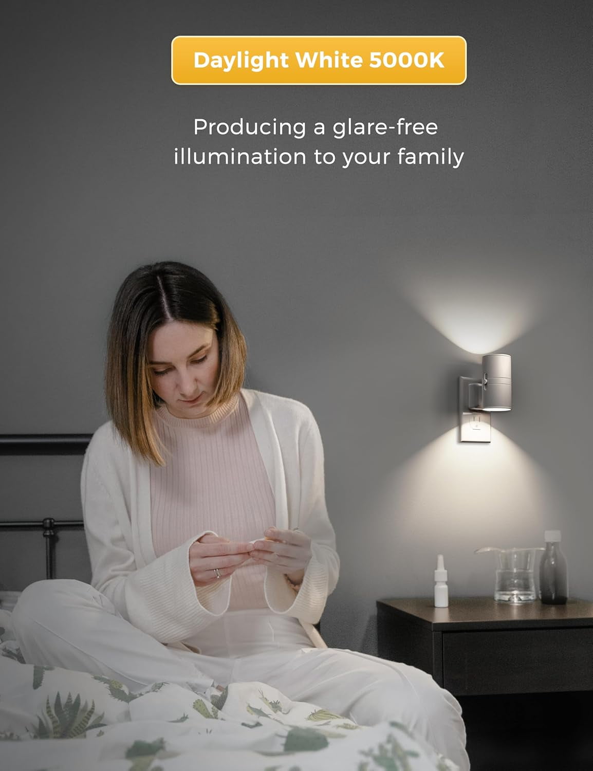 BIBEARBIBEAR Bright Night Light, Night Lights Plug into Wall, Daylight White, Dimmable Nightlight Plug in White Shade, Light Sensor, Decorative LED Nightlights for Hallway Bathroom Kitchen, 2 Pack