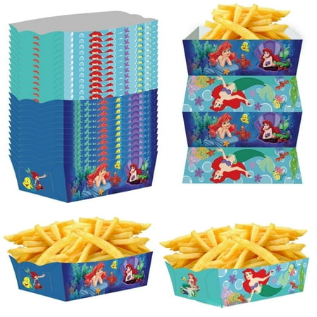 24Pcs Party French Fry Box for Mermaid Ariel Theme Birthday Party Supplies Decor,Birthday Game Party Kraft Paper Gift Bag Decoration.