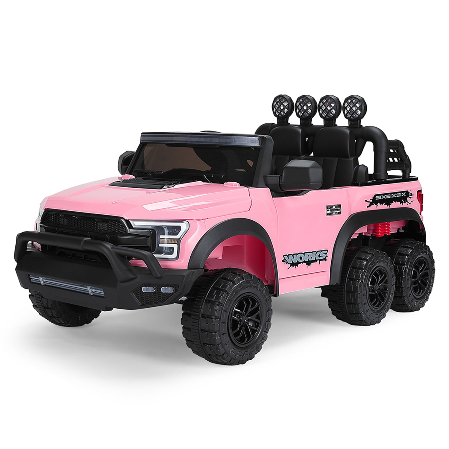 CIPACHO Kids 12V Ride On Truck, Battery Powered Toy Car w/Spring Suspension, Remote Control, 3 Speeds, LED Lights, Pink