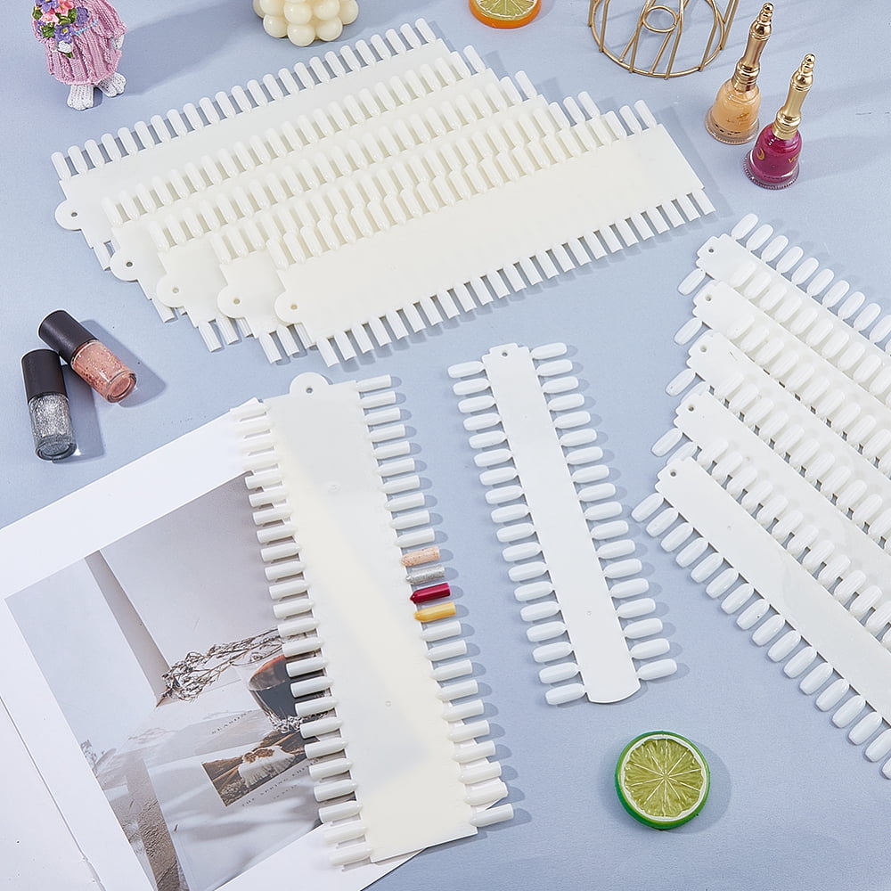 12Pcs 2 Styles Plastic 48 Nail Tips Display Board for Nail Art Design Pattern Practice White 236-298x76-100x5-6mm 6pcs/style
