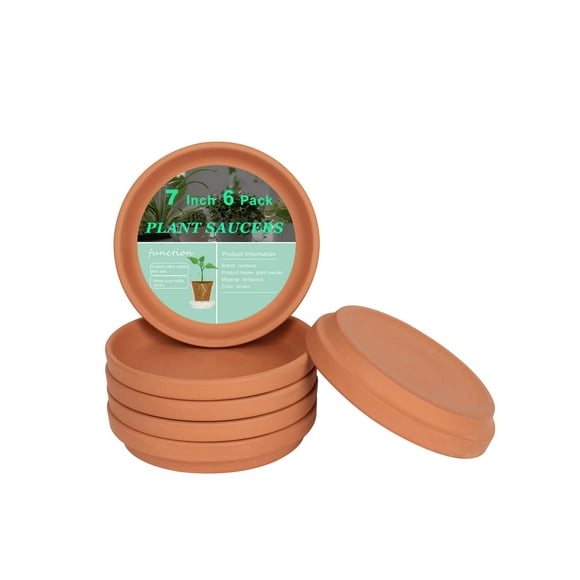 7.2 Inch Middle Terracotta Pot Plant Saucer - 6pcs Middle Round Plant Pot Saucers, Clay Plant Tray Perfect for 6 Inch 6.5 Inch 7 Inch Flower Pot with Drainage Hole and Great for Indoor or Outdoor