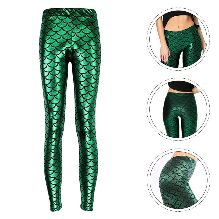 Leggings Pants Mermaid Women Yoga High Shiny Waist Scale Costume Tights  Rise Workout Halloween Adult Control Stretch