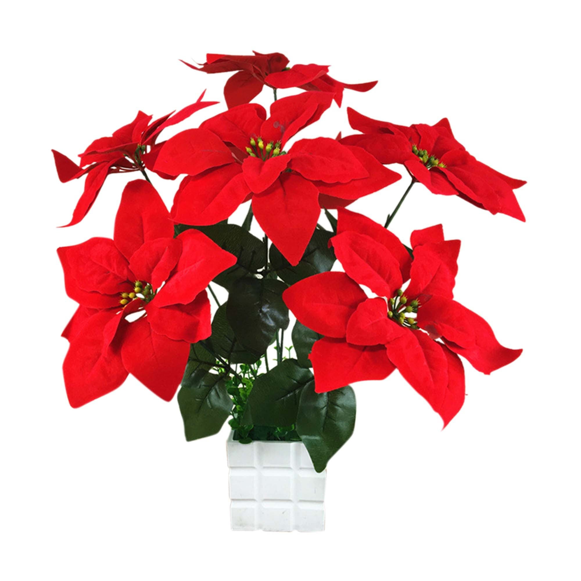 RED SOFT TOUCH POINSETTIA BUNCHES X 3 ARTIFICIAL SILK XMAS FLOWERS 