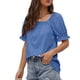 thumbnail image 3 of Blusa de oficina y exterior de manga corta, suave, holgada, de color puro y agradable para la piel - Azul XXL Camiseta de manga abullonada para mujer, 3 of 6