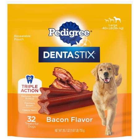 UPC: 0023100139944 | Pedigree Dentastix Bacon Flavor Large Dental Bones Treats For Dogs 1.72 Lb. Pack (32 Treats)