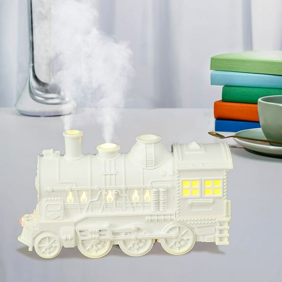 Humidifiers for Bedroom, 300ml Train Humidifier with Remote Control, Flame Effect Cool Mist Humidifier, Night Light,Retro Train-Shaped Aroma Diffuser for Relaxation, Home Decor & Gifts (White)