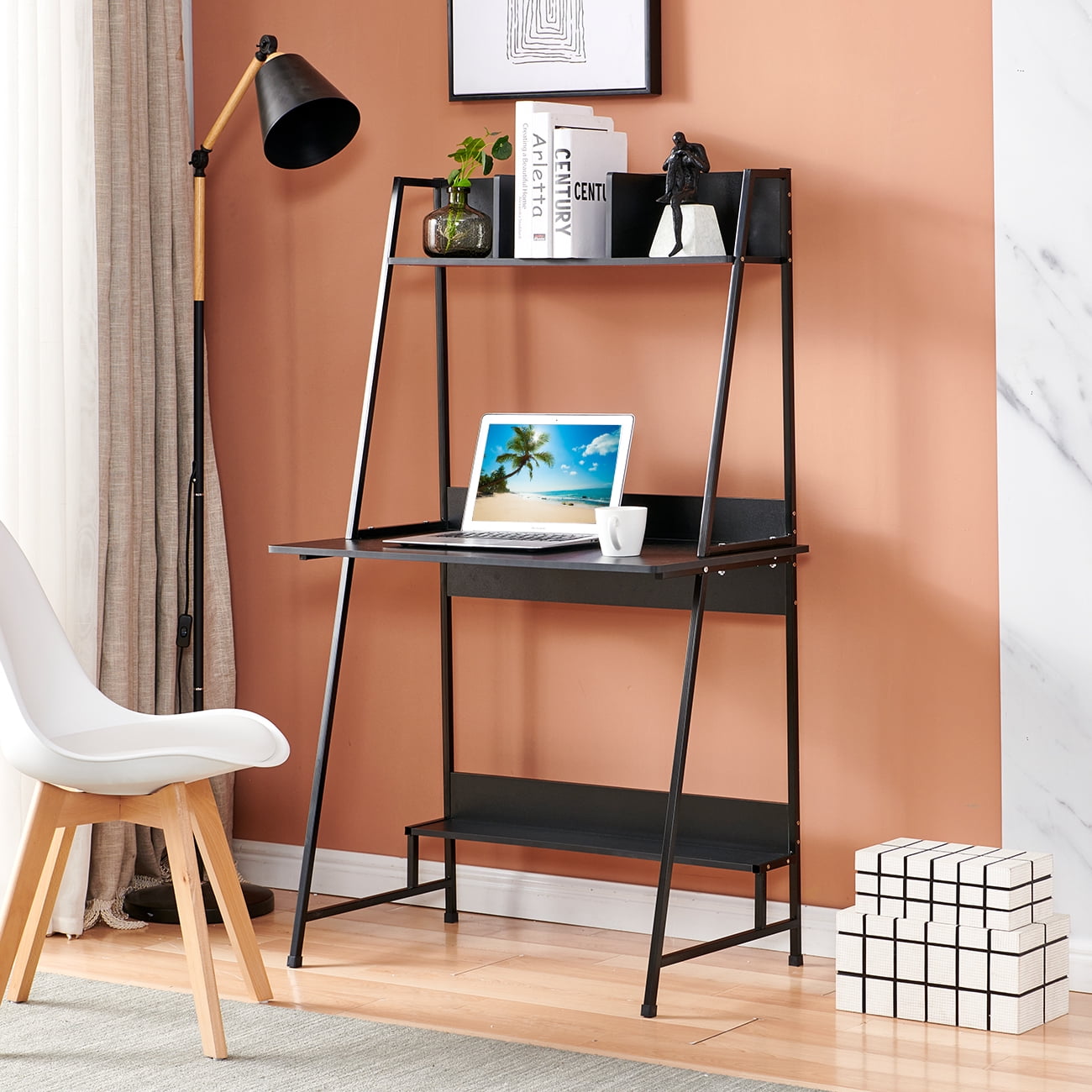 Tall Computer Desk with Hutch Desk with Upper Shelf Bookshelf