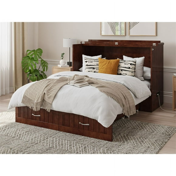 AFI Southampton Murphy Modern Solid Wood Full Bed Chest with Mattress in Walnut