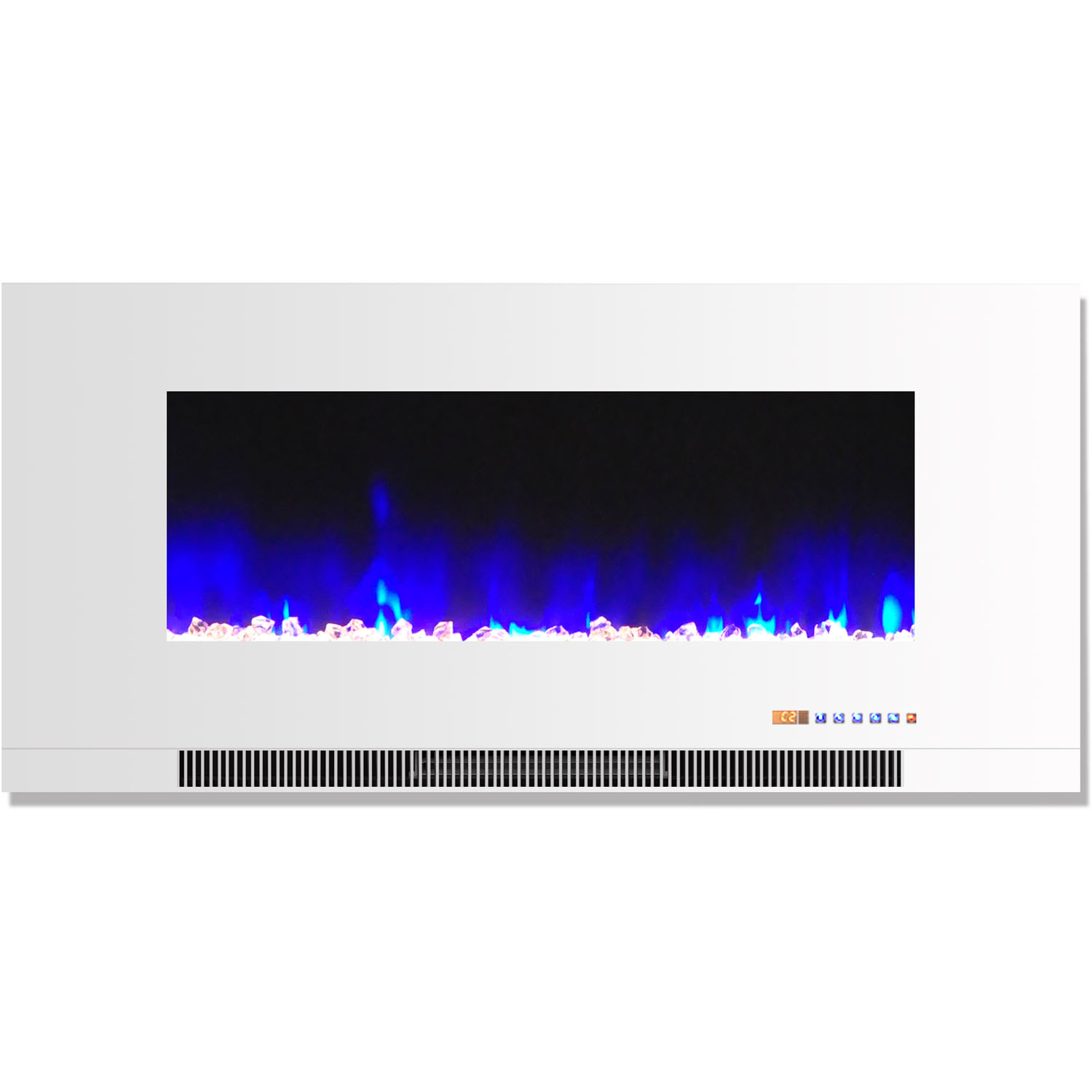 Hanover 42 In. Wall-Mount Electric Fireplace in White with Multi-Color Flames and Crystal Rock Display