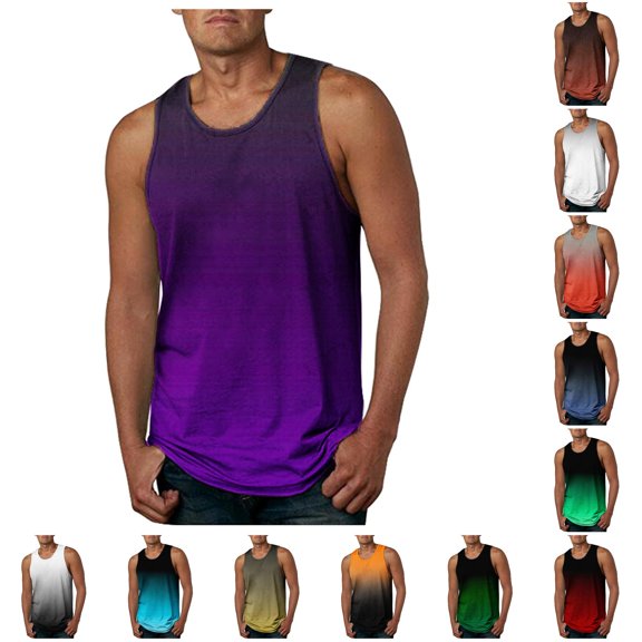 ZHOGXU Father's Day Men's Tank Top Summer Sleeveless Crew Neck Gradient Sports Fashion Comfortable Loose Fit Tee For Outdoor Activities,Purple,M