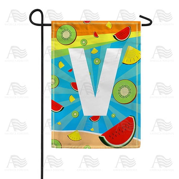 America Forever Summer Watermelon Monogram Garden Flag Letter V 12.5 x 18 inches Fruit Kiwi Pineapple Double Sided Vertical Outdoor Yard Lawn Decorative Fun Refreshing Summertime Garden Flag