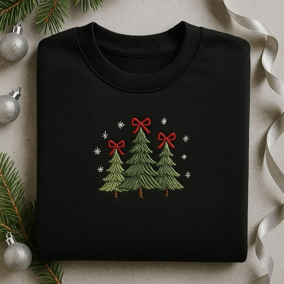 Embroidered Triple Tree Christmas Sweatshirt, Minimalist Winter Crewneck, Simple Holiday Pullover, Snowflake Tree Gift