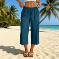 thumbnail image 2 of Besolor Summer Capris for Women Wide Leg Elastic Waisted Drawstring Casual Loose Lightweight Daily Wear Beach Capri Pants with Pockets, 2 of 7