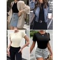 thumbnail image 5 of Ekouaer Basic Tees for Women Short Sleeve Shirts Crew Neck Slim Fit Tops Trendy Clothes Black/Dirty Pink/Beige, 5 of 6
