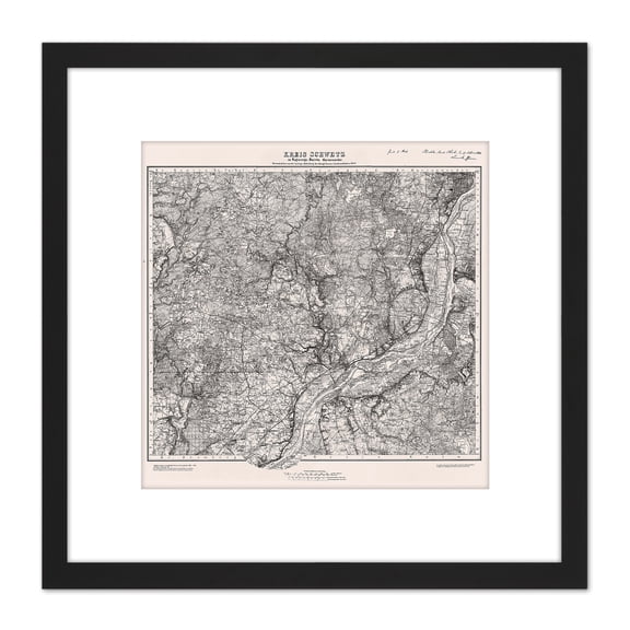 Map 1879 Prussian Land Survey Schwetz Region Replica 8X8 Inch Square Wooden Framed Wall Art Print Picture with Mount