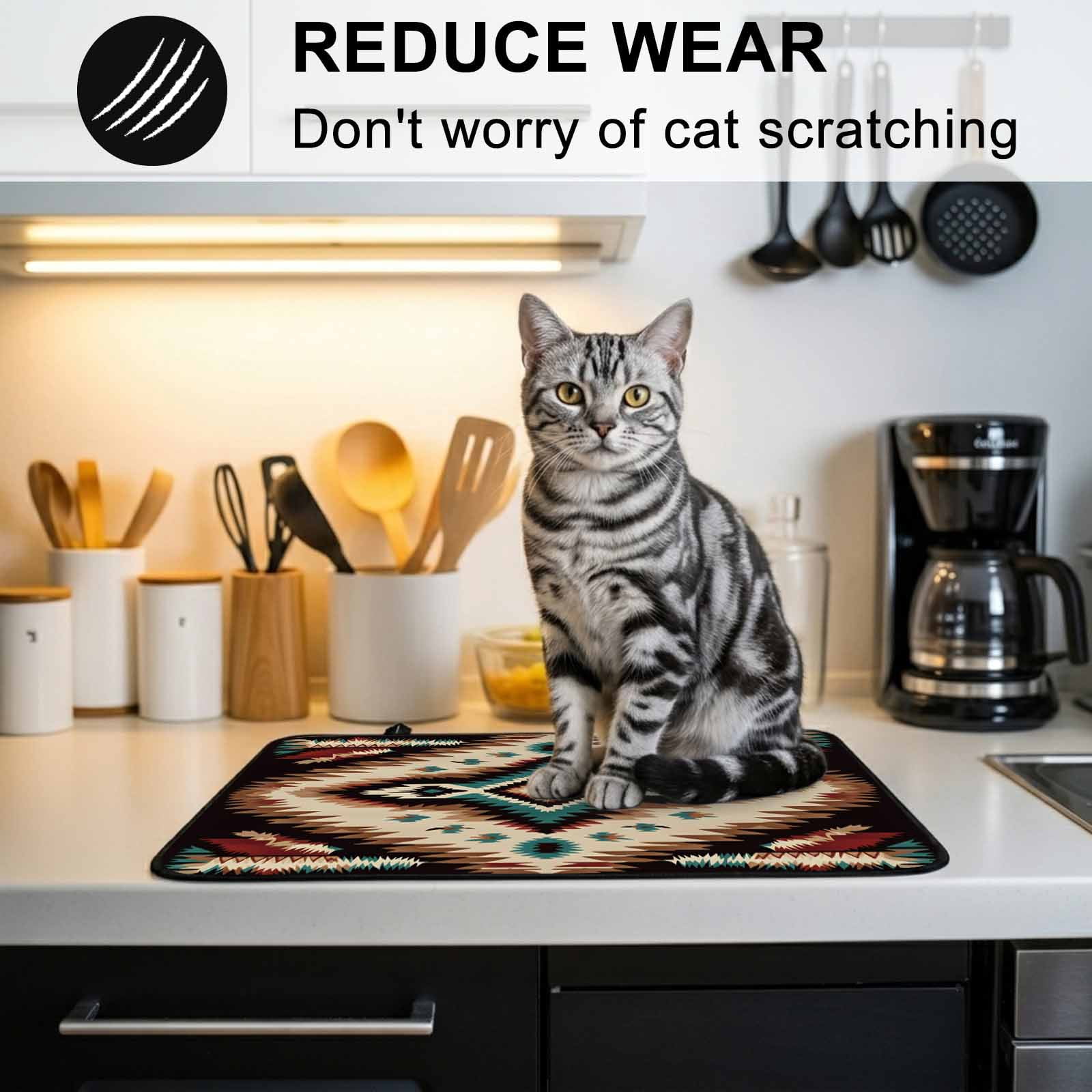 Brown Teal Red Boho Stove Top Cover for Electric Stove, Heat-proof & Non Slip Glass Top Stove Cover Protector, Southwestern Vintage Geometric Art Kitchen Flat Cooktop Rubber Mat 24x21 Inches
