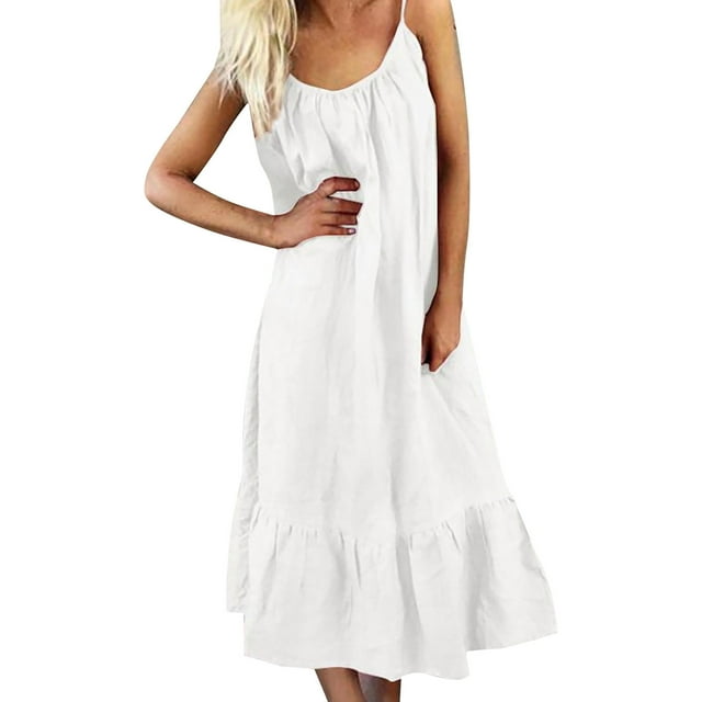 asddcavvf Robes pour Femmes Robes d'Été Décontractées pour Femmes Couleur Unie Sans Manches Robe Évasée Décontractée