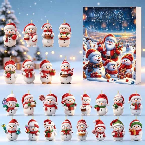Christmas Advent Calendar 2026, 24-Day Countdown Gift Box with Candy Cane Snowmen Hanging Ornaments for Tree, Mantel and Holiday Decor