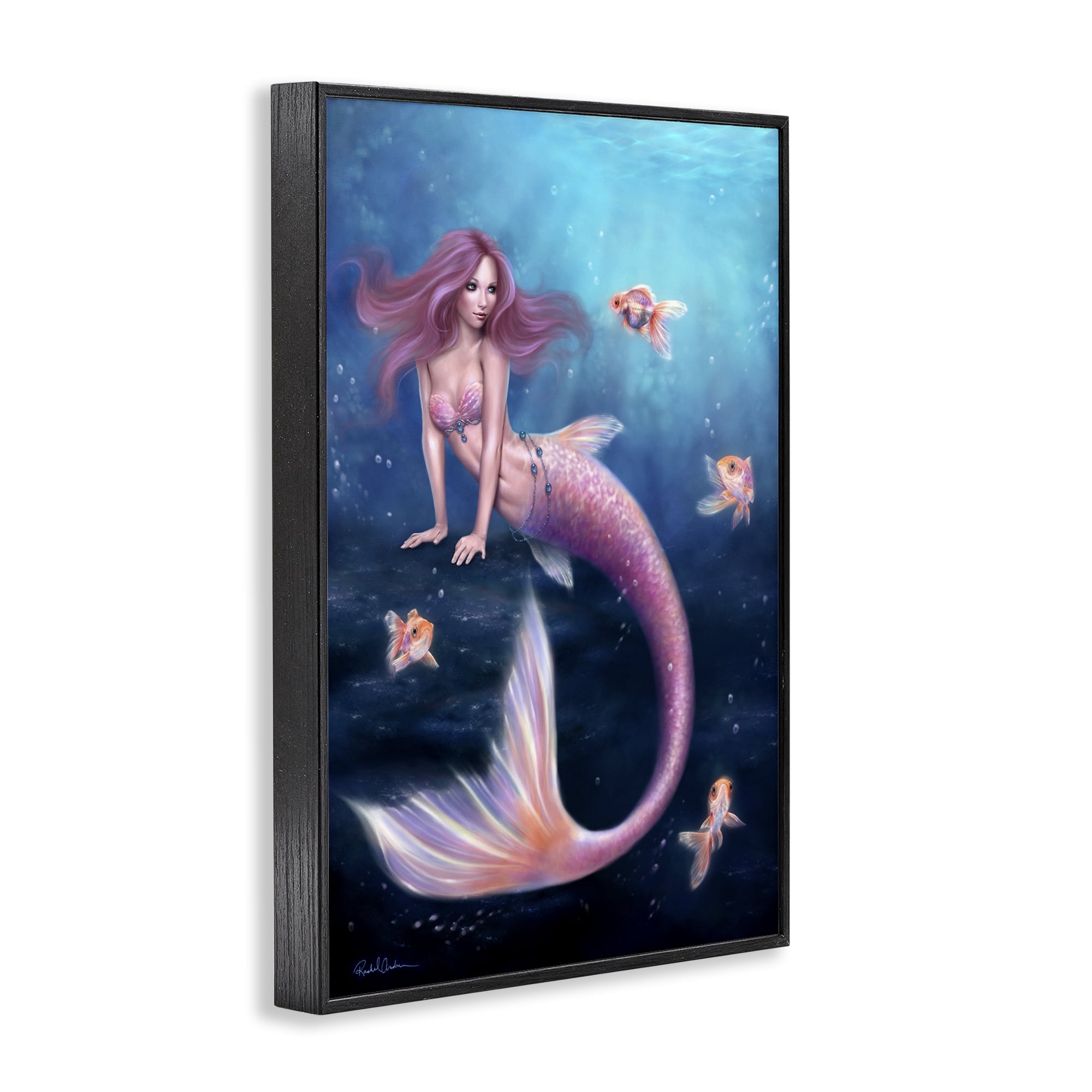 Aurelia Mermaid & Fish Black Framed Giclee Art, design by Rachel Anderson