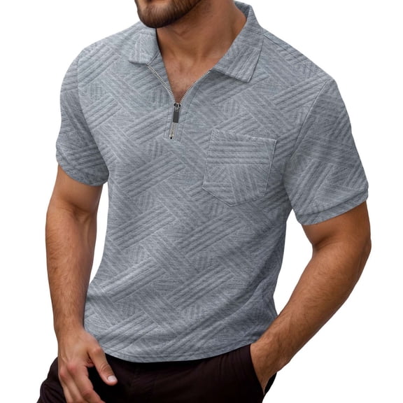 Polo Shirts for Men Short Sleeve Quarter Zipper Tee Shirt Basic Grey Shirts Men