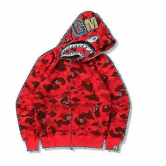 Bape Shark Jaw Camo Full Zipper Hoodie Herren Sweats Mantel Jacke Red-l
