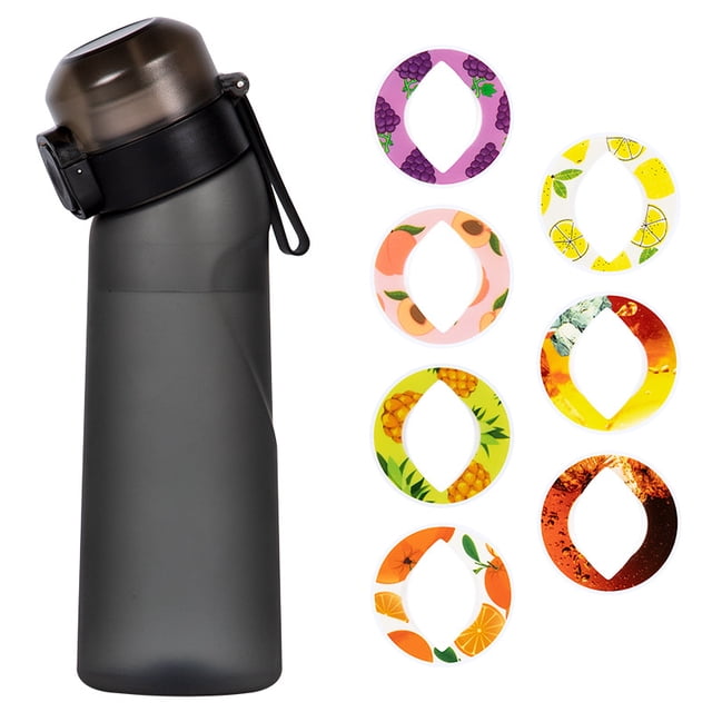 Vattenflaska med Smak med 7 Smakkapslar Air Water Up Flaska Frostat Svart 650ml Air Starter Up Set Vattenkopp för Camping Spor