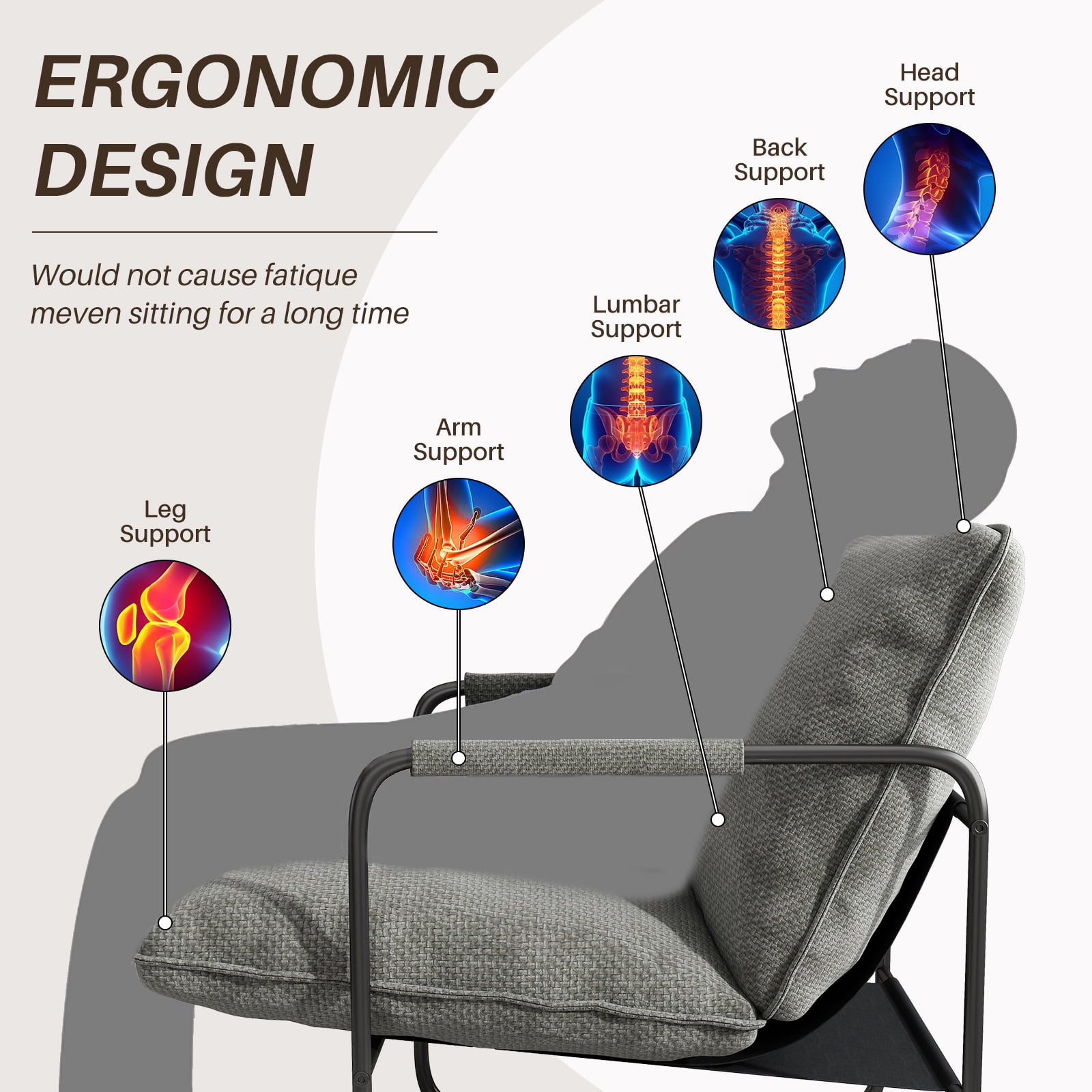 HomeZeer Metal Framed Sling Accent Chair, Living Room Accent Arm Chair with Removable Storage Bag, Linen Fabric Upholstered Leisure Chair for Reading Room, Beige