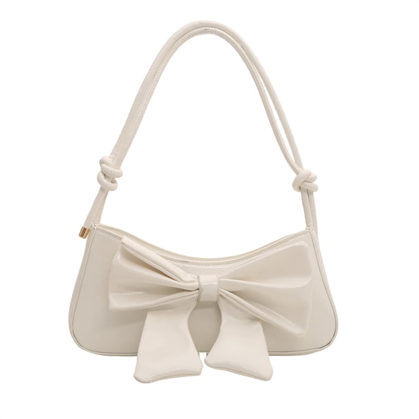 Lindo Bolso Hombro Con Lazo Bolso Cuero PU para Axila para Mujer (blanco)