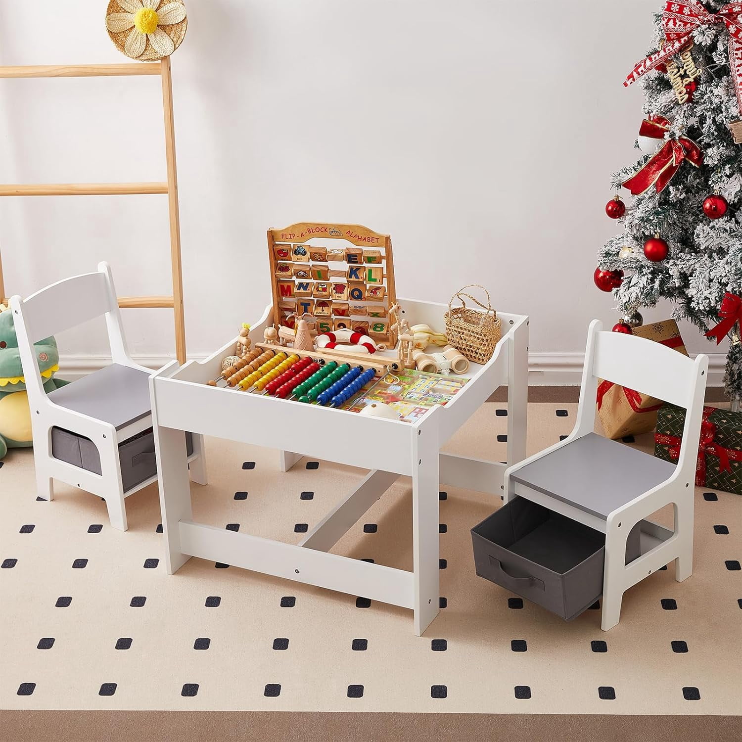 Kids Table and Chair Set, Kids Art Table and Chair Set for Drawing, Reading, Playroom, Toddler Table and Chair Set with Storage