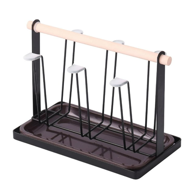 Estante moderno para tazas, 6 portavasos y platos, organizador de cocina para vasos y botellas Negro
