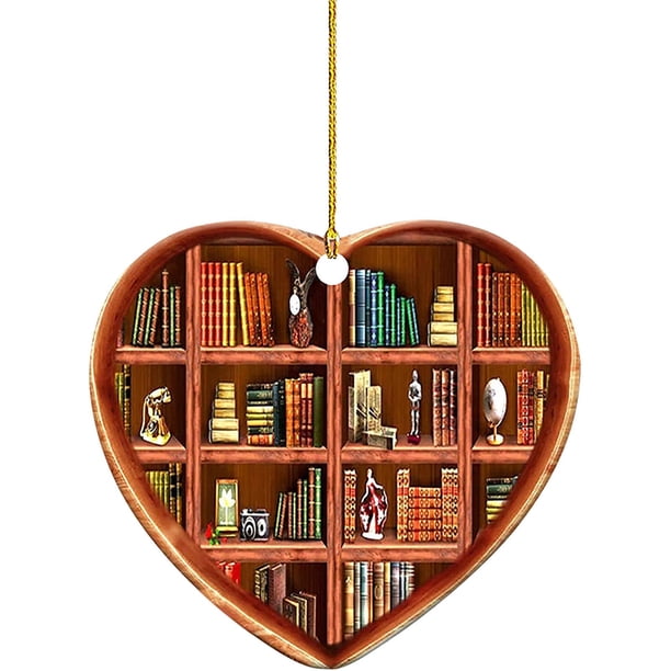 Gibobby Amantes de los libros Decoraciones de corazones Libros de lectura Decoraciones de Navidad Bibliotecario Libros Decoraciones Libros Pila de colgantes(S)
