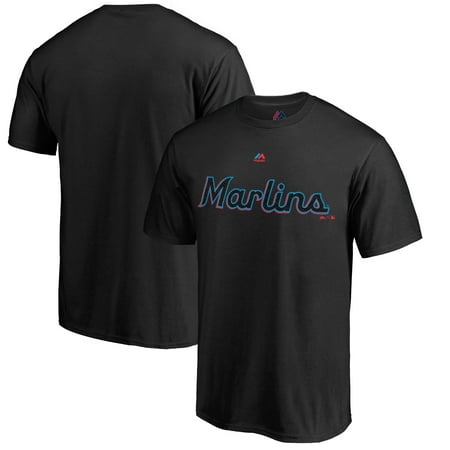 Florida Marlins Logos - Miami Marlins Majestic 2019 Alternate Wordmark Logo T-Shirt - Black