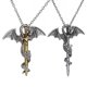 thumbnail image 4 of BR Conjunto de collar de dragón de plata antiguo: colgante luminoso que brilla en la oscuridad, encanto de ala de espada retro vintage, cadera punk gótica, para mujeres y hombres, 4 of 4