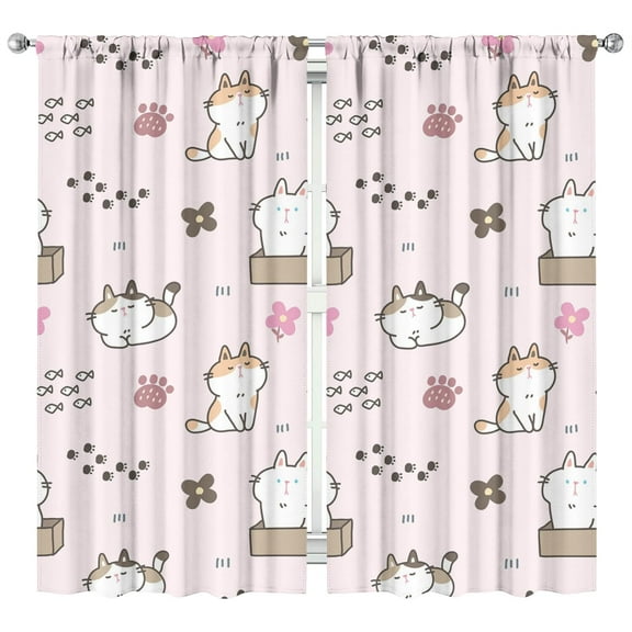 Adorable Paw Print 2-Piece Kitchen Curtains - Funny Cat Lover Gift, 42x84 Inch Tier Window Panels