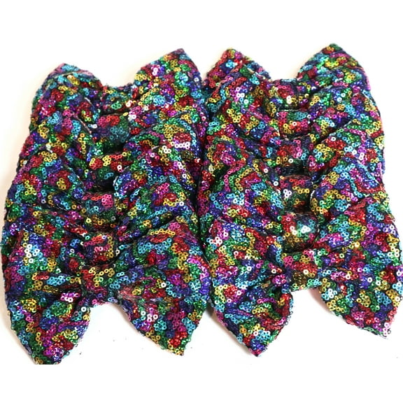 Set of 12 Dark Rainbow Sequin Bows 5 Inches Large Glitter Bows Wholesale Bows, DIY Fabric Hair Bows - No Clips