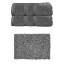 Home Weavers Fantasia Collection 100% Soft Cotton Super Absorbent 2 Pcs Bath Towel Set & 1 Pc 21x34" Bath Rug, Machine Washable & Non Slip (Set of 3), Dark Gray