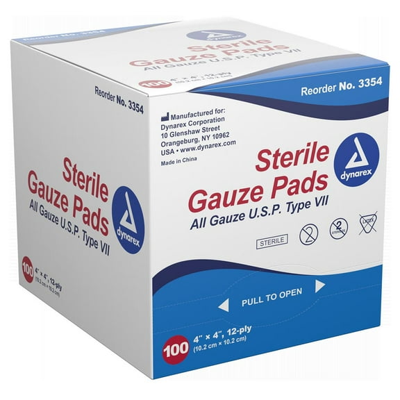 Dynarex Gauze Pad Sterile 1's 4" x 4" 12 Ply 100/Box