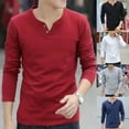 thumbnail image 6 of Men Casual Long-Sleeve Pullover Button V Neck Henley T-Shirt Slim Bottoming Tops, 6 of 11
