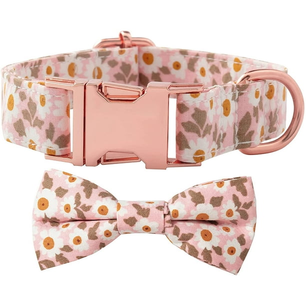 Collar de perro con pajarita para mujer, collar de perro con lazo floral para niñas, ajustable suave para gatos pequeños a medianos, lindo patrón de margaritas, cómodo collar de algodón con hebilla de metal, regalo duradero para mascotas, color rosa Ormromra WJLR021-13