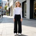 thumbnail image 2 of TIREOW Girls Sweatpants Solid Color Elastic High Waist Wide Leg Drawstring Sweat Pants Daily Wear Casual Streetwear Joggers, 2 of 8