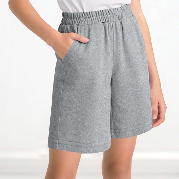 CQONEPT Cotton Shorts for Girls Casual Summer Short Loose Lounge Drawstring Running Athletic Shorts with Pockets Gray 11-12 Years