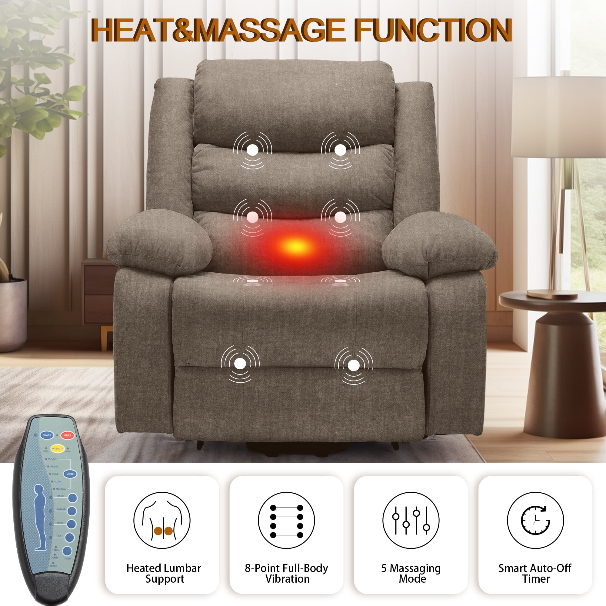 Korser Power Lift Recliner Chair for Elderly with Massage and Heat Oversized for Living Room,Brown