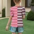 thumbnail image 4 of jobturf Girls Shirts Patchwork Color Block Striped Puff Short Sleeve Blouses Holiday Beach Vacation Basic Tees Summer Tops Size 4-15 Years, 4 of 5