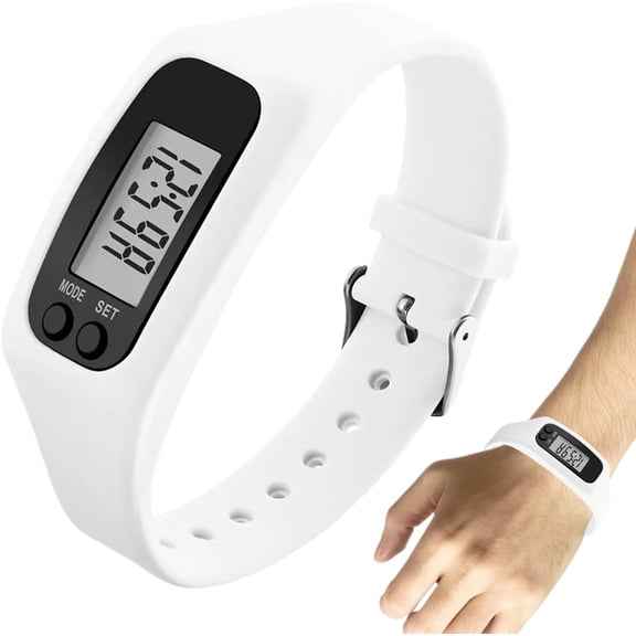 Watch with Pedometer, No Phone Needed, Lightweight LCD Display Fitness Bracelet for Daily Workout & Activity Tracking, White