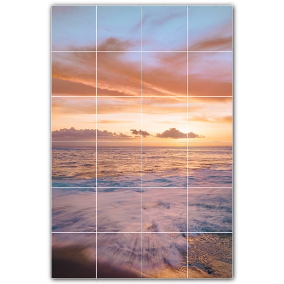 Picture-Tiles.com: Sunset Ceramic Tile Wall Mural WAL500987-46S. 17"W x 25.5"H using (24) 4.25" x 4.25" Ceramic Tiles-Satin Finish