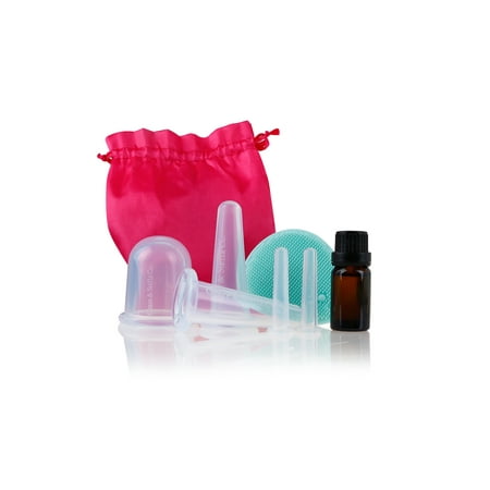 Fine Motor Therapy Facial Cupping Massage Therapy 7-Pc Set - Improve Bloodflow & Skintone, Increase Collagen Production & Reduce Fine Lines Around Eye & Face - BONUS Essential Oil & Silicone Cleansing Brush ()