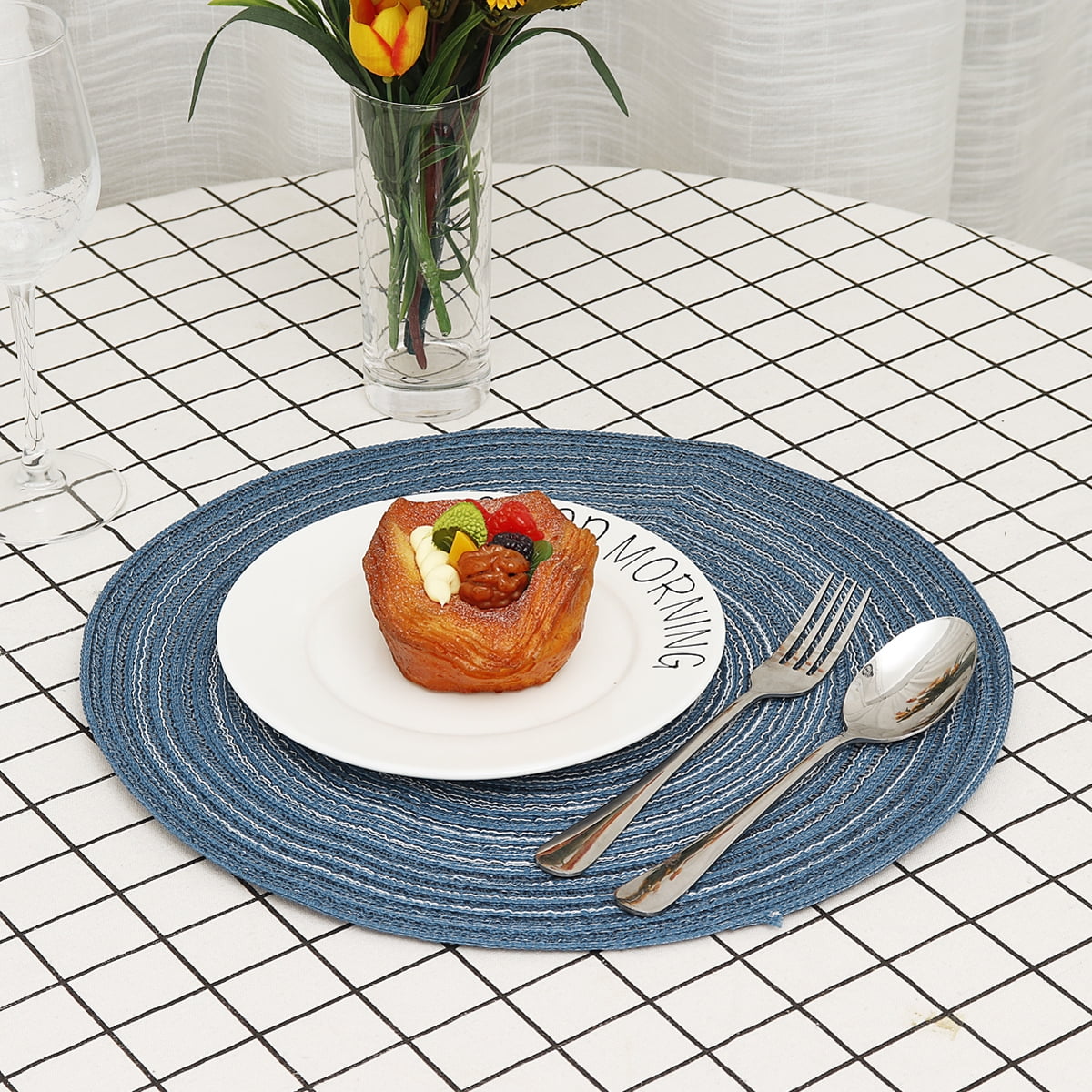 14 Inch Round Placemat Non Slip Placemat Cotton Braided Table Mats For Dining Kitchen Table Washable 1 Pcs Set Red Green Khaki Blue Walmart Com Walmart Com