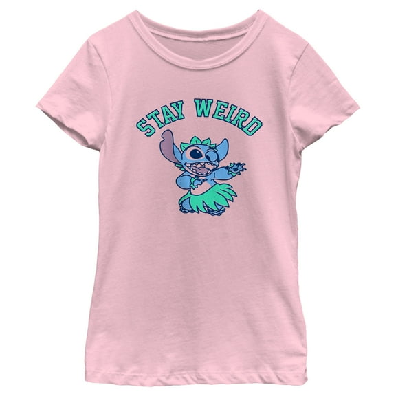 Girl's Lilo & Stitch Stay Weird Hula Dance  Graphic Tee Light Pink X Small