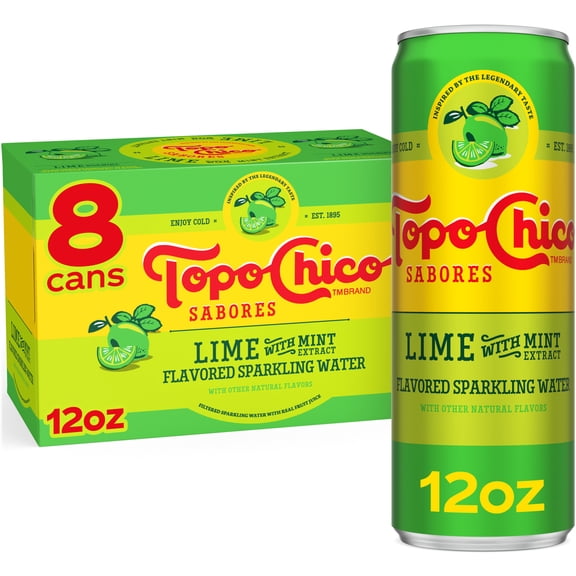 Topo Chico Sabores Lime with Mint Extract Flavored Sparkling Water Cans, 12 fl oz, 8 Pack